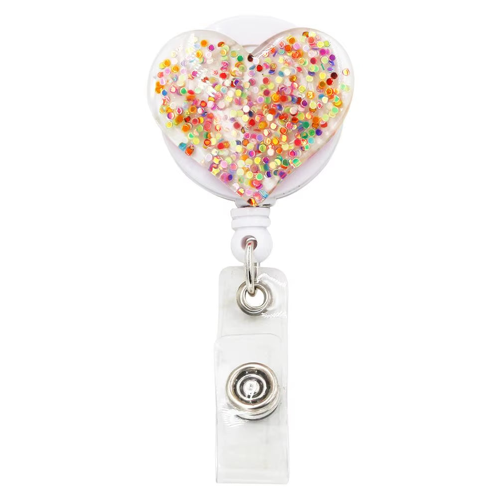 Bling Love Heart Retractable Badge Holder Badge Clips for Nurse ID Badge Reel with Alligator Clip