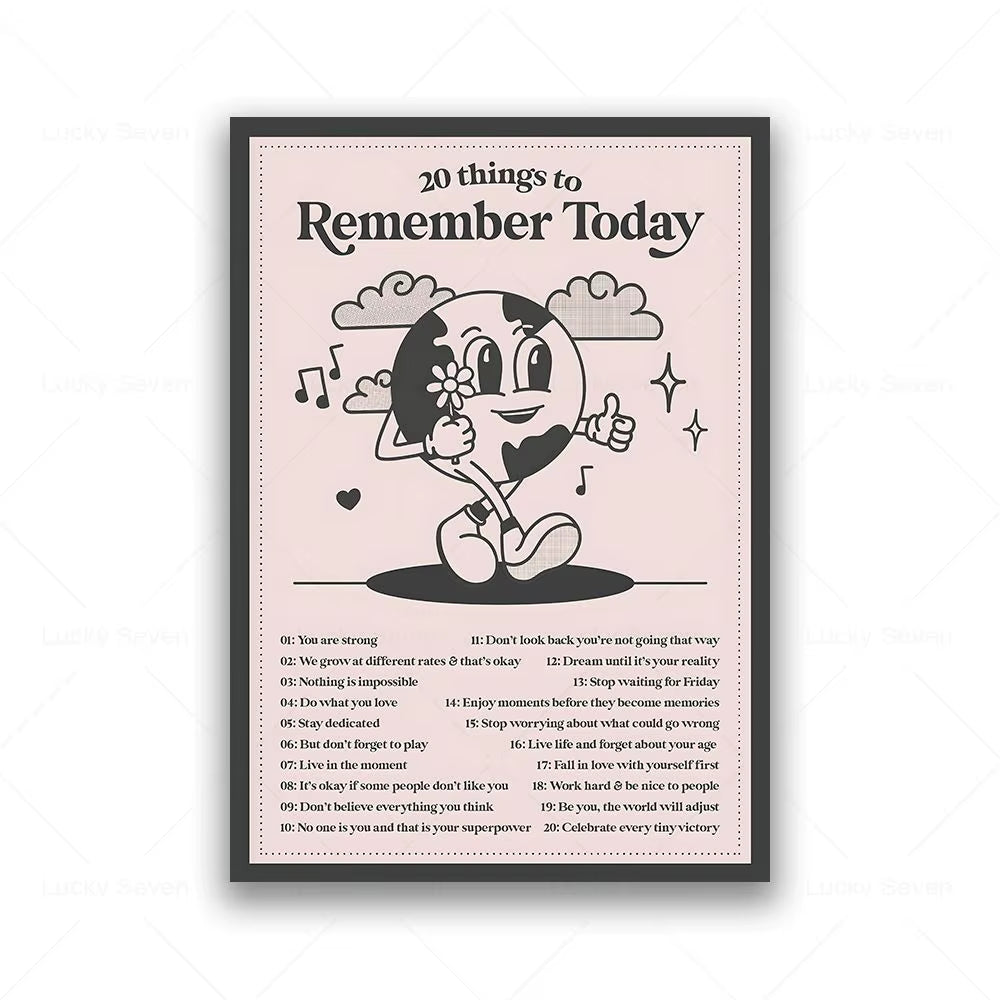 20 Things to Remember Today Canvas Painting Cartoon Positive Motivational Quotes Poster Retro Print Living Room Home Wall Decor