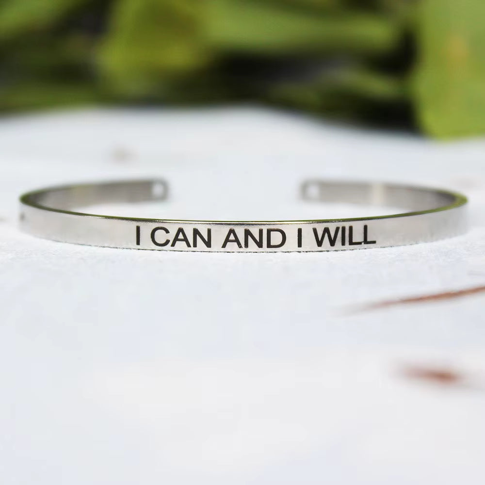 Stainless Steel Bangle Engraved Positive Inspirational Quote Mantra Cuff Titanium Steel Bracelets for Women Men 4Mm Jewelry Gift