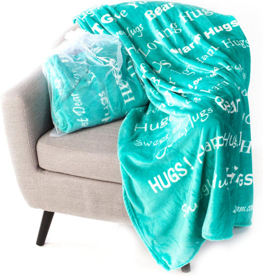 Blankiegram “Hugs” Plush Throw Blanket- Inspired Gift Ideas for the Entire Family, Comfort Gifts, Teal