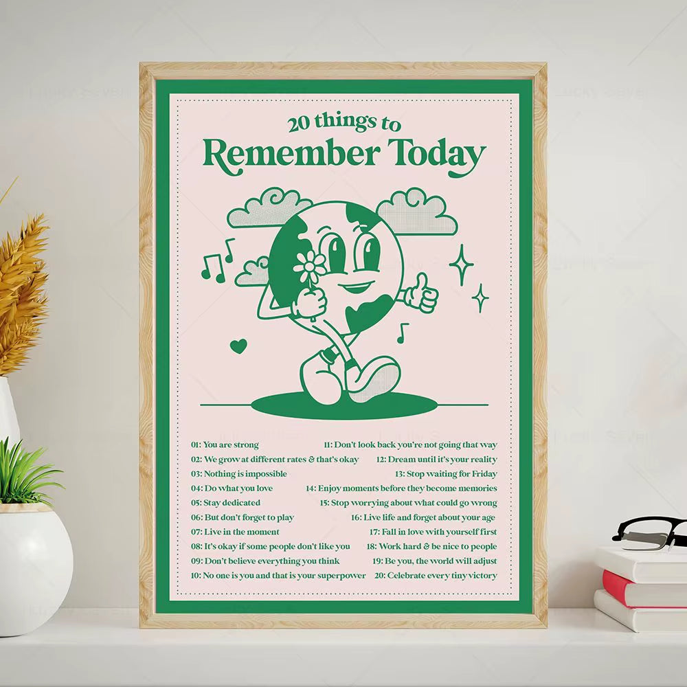 20 Things to Remember Today Canvas Painting Cartoon Positive Motivational Quotes Poster Retro Print Living Room Home Wall Decor