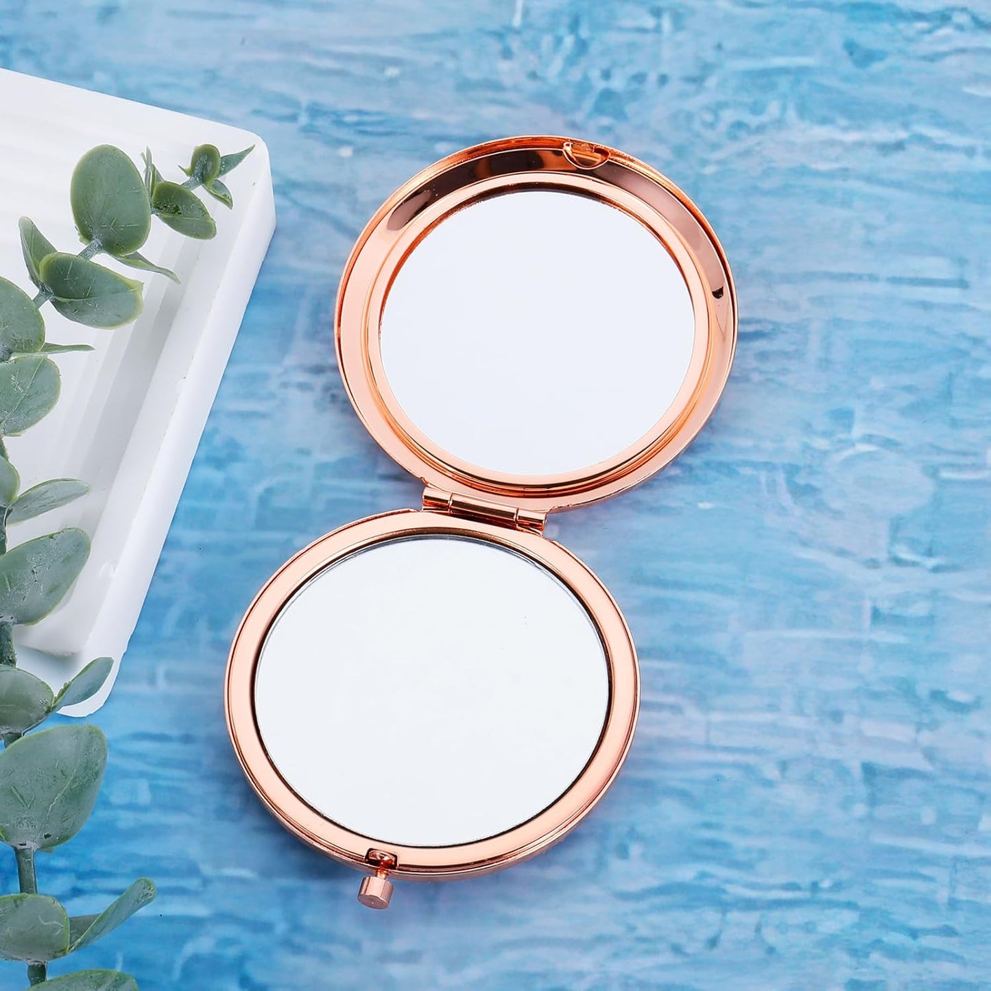 Rose Gold Compact round Mirror, Tabletop Mount, Perfect Sister/Bff Gift, 2.8"L X 2.6"W