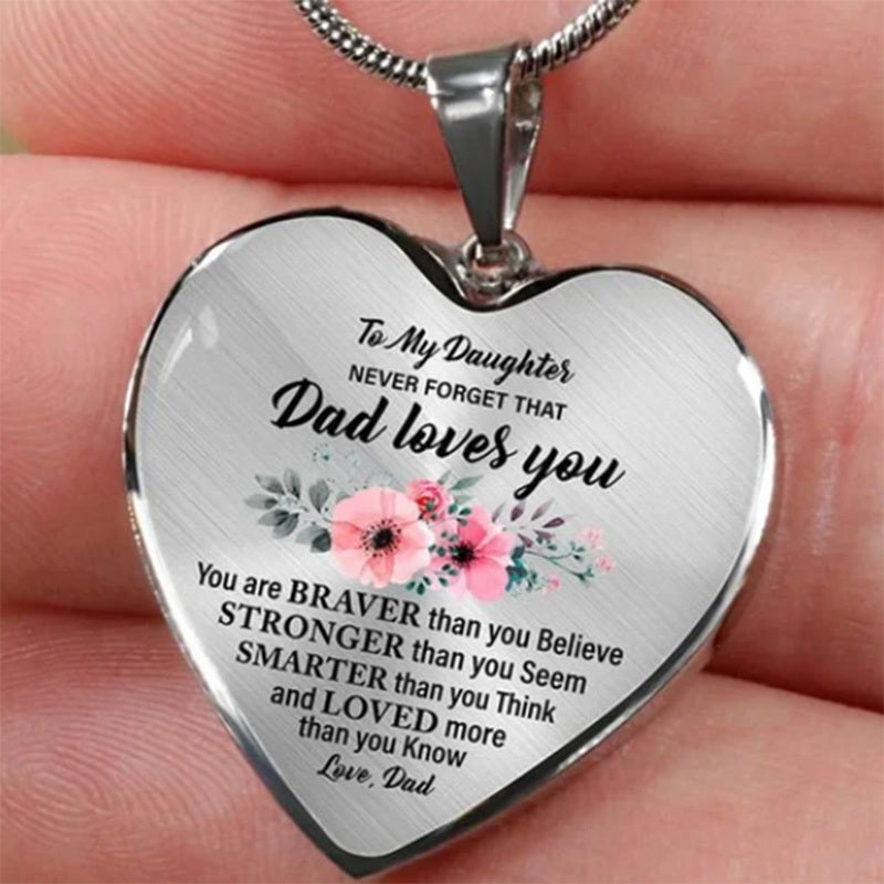 To My Daughter Son Love Mom Dad Flower Heart Pendant Inspirational Necklace