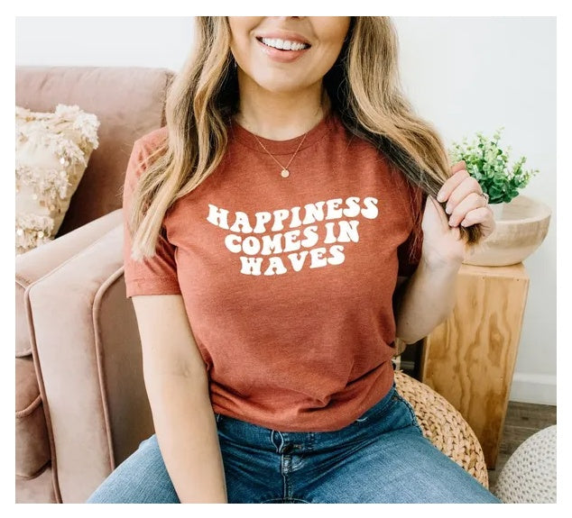 Happiness Comes In Waves T-shirt, Gift For Positive Vibes, Beach Love Tshirt, Cute Vacation Tee, Inspirational Top, Vacation Tee, Summer Tee