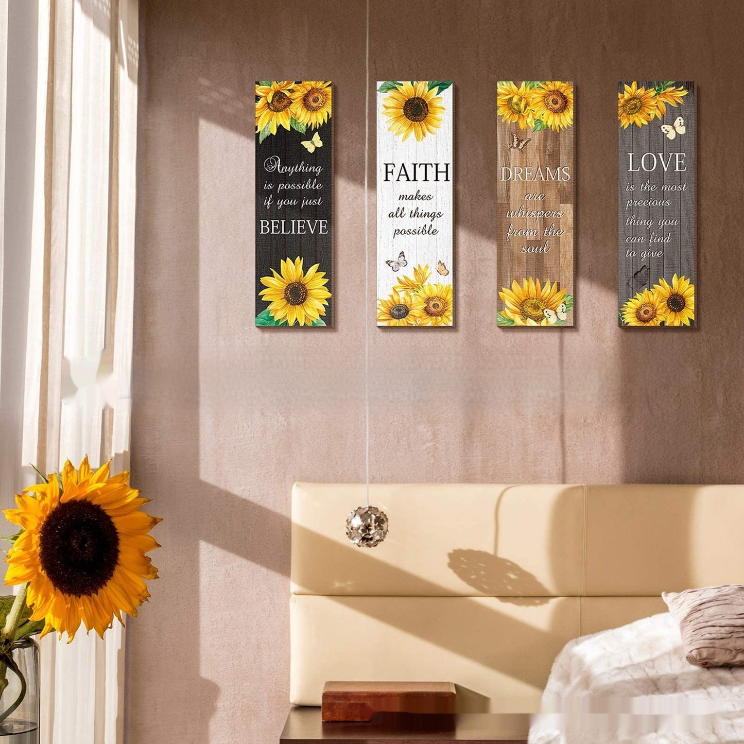 Inspirational Country Farmhouse 4-piece Sunflower Wall Decoration