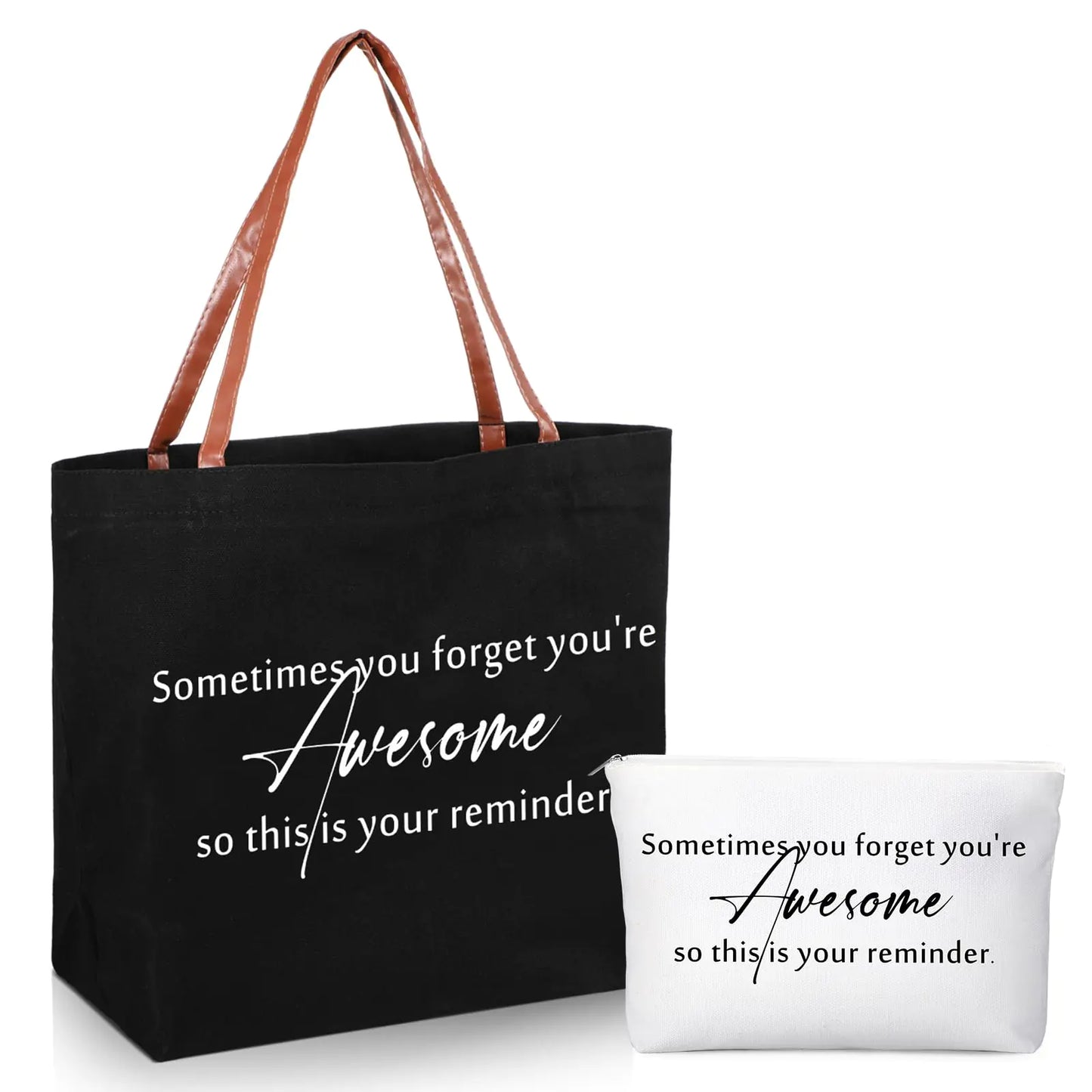 InspiraTote Set for Women: Awesome Reminder & Makeup Bag