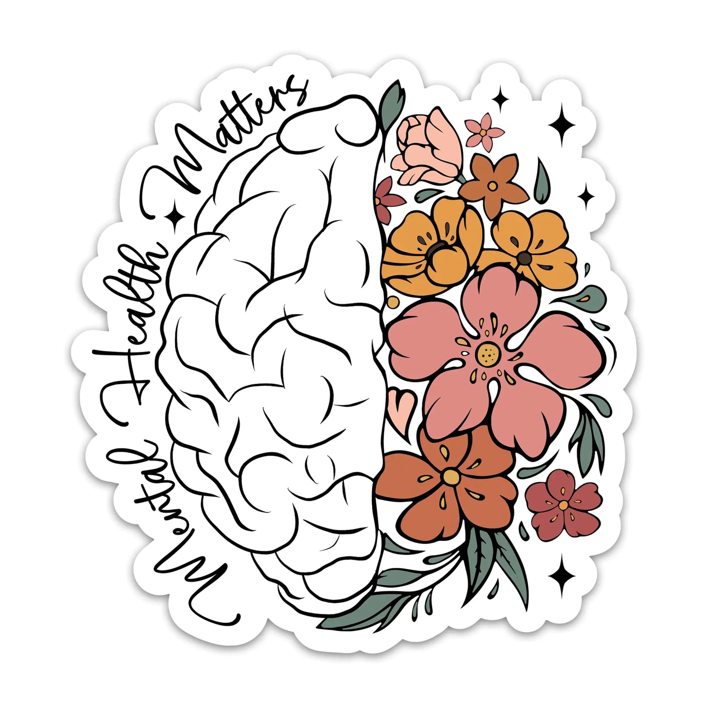 (3PCs) Mental Health Matters Sticker - Colorful Floral Brain Positive Decals - Inspirational Self Care Positivity Vinyl Waterproof Stickers for Water Bottle Laptop Tumbler Notebook (3 Inches)